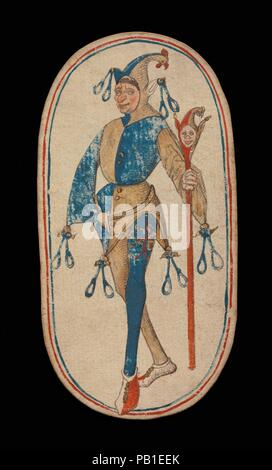 Knave di cappi, dal chiostro carte da gioco. Cultura: Netherlandish Sud. Dimensioni: 5 3/16 x 2 3/4 in. (13,2 × 7 cm). Data: ca. 1475-80. I Chiostri set di cinquantadue carte costituisce il solo noto ponte completo di ordinaria illuminata carte da gioco (al contrario di tarocchi) dal XV secolo. Ci sono quattro abiti, ciascuno costituito da un letto king, queen knave e dieci carte pip. La tuta simboli, basata su apparecchiature associate con la caccia, sono corni da caccia, cane collari, hound con cordini e gioco cappi. Il valore delle carte di pip è indicato da appositi ripetizioni di th Foto Stock