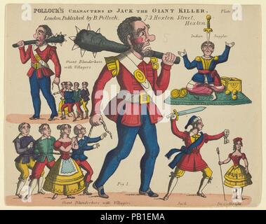 Caratteri, da Jack e l'assassino gigante, la piastra 3 per un giocattolo del teatro. Dimensioni: foglio: 6 11/16 × 8 7/16 in. (17 × 21,4 cm). Editore: Benjamin Pollock (British, 1857-1937). Data: 1870-90. Museo: Metropolitan Museum of Art di New York, Stati Uniti d'America. Foto Stock