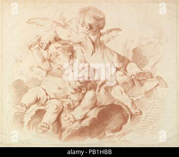 L'aria (aria): un gruppo di tre Putti sulle nuvole. Artista: Dopo François Boucher (francese, Parigi 1703-1770 Parigi); Louis Marin Bonnet (francese, Parigi 1736-1793 Saint-Mandé, Val-de-Marne). Dimensioni: foglio: 20 5/8 x 15 7/8 in. (52,4 x 40,3 cm) Piastra: 17 11/16 x 14 7/16 in. (45 x 36,6 cm). Data: XVIII secolo. Museo: Metropolitan Museum of Art di New York, Stati Uniti d'America. Foto Stock