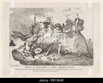 Più di separazione Werther-The: Charlotte preservata dalla distruzione di Albert e imene, mentre Werther in un accesso di frenesia e mette fine alla sua esistenza. Artista: Thomas Rowlandson (British, Londra Londra 1757-1827); dopo Samuel Collings (British, attivo 1784-95). Dimensioni: foglio: 10 1/4 × 13 7/8 in. (26,1 × 35,2 cm). Editore: E. Jackson (Londra). Data: 6 maggio 1786. Museo: Metropolitan Museum of Art di New York, Stati Uniti d'America. Foto Stock