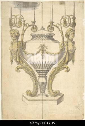 Candelabro nella forma di un URN giunte da Carytides e rami di candela. Artista: attribuito a Henry Holland (British, Fulham, Londra 1745-1806 a Chelsea, Londra). Dimensioni: foglio: 9 7/8 x 7 in. (25,1 x 17,8 cm). Data: 1760-1806. Museo: Metropolitan Museum of Art di New York, Stati Uniti d'America. Foto Stock