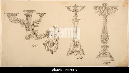 Design per un applique e due candelabri. Artista: Anonimo, francese del XIX secolo. Dimensioni: foglio: 5 13/16 x 11 5/16 in. (14,8 x 28,7 cm). Data: del XIX secolo. Museo: Metropolitan Museum of Art di New York, Stati Uniti d'America. Foto Stock