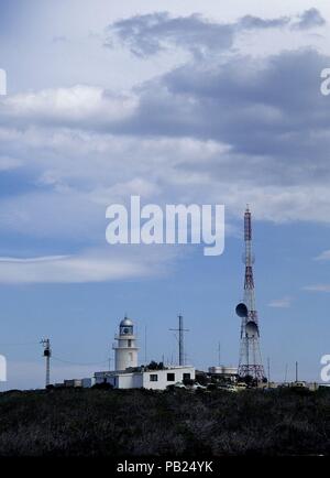 FARO Y ANTENAS REPETIDORAS. Posizione: CABO DE SAN ANTONIO, provincia, ALICANTE, Spagna. Foto Stock