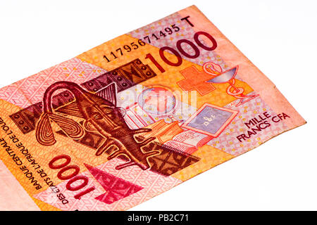 1000 Franco CFA bank nota. Franco CFA è utilizzato in 14 paesi africani. Foto Stock