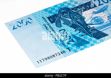 2000 Franco CFA bank nota. Franco CFA è utilizzato in 14 paesi africani. Foto Stock