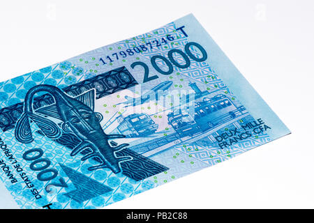2000 Franco CFA bank nota. Franco CFA è utilizzato in 14 paesi africani. Foto Stock