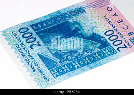 2000 Franco CFA bank nota. Franco CFA è utilizzato in 14 paesi africani. Foto Stock
