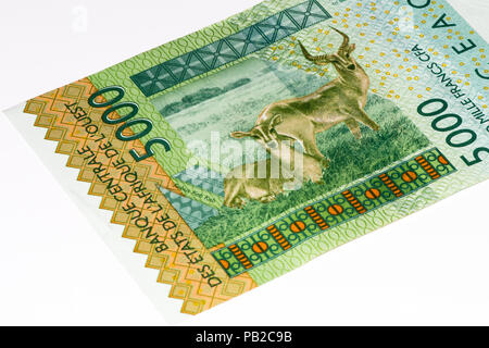 5000 Franco CFA bank nota. Franco CFA è utilizzato in 14 paesi africani. Foto Stock