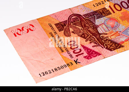 1000 Franco CFA bank nota. Franco CFA è utilizzato in 14 paesi africani. Foto Stock