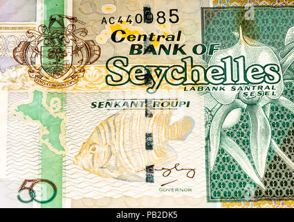 50 Rupia delle Seychelles banconota in moneta nazionale delle Seychelles Foto Stock