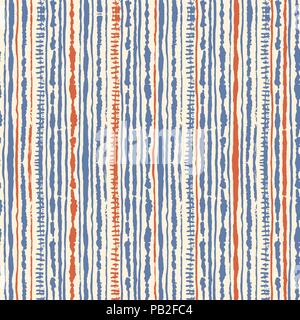 Vettore senza giunture shibori tie-pattern di colorante di blu e di rosso su bianco. Pittura a mano tessuti - nodulari batik Illustrazione Vettoriale