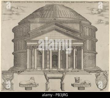 Elevazione del Pantheon di Roma, ricostruita nella sua forma originale. Artista: Anonimo. Dimensioni: foglio: 15 9/16 x 18 9/16 in. (39,5 x 47,1 cm). Editore: Antonio Lafreri (francese, Orgelet, Franche-Comte ca. Roma 1512-1577). Data: 1549. Huelsen afferma che questa è una versione ridotta di una prima piastra dal Beatrizet (Bartsch XV.269.100) Pubblicato da Antonio Salamanca. Museo: Metropolitan Museum of Art di New York, Stati Uniti d'America. Foto Stock