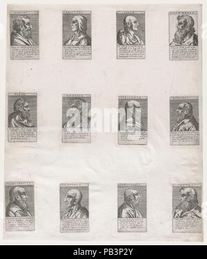 Speculum Romanae Magnificentiae": ritratti di filosofi antichi. Artista: Anonimo, italiano del XVI secolo. Dimensioni: foglio: 18 5/16 x 15 3/8 in. (46,5 x 39 cm). Serie/Portfolio: Speculum Romanae Magnificentiae". Data: XVI secolo. Questa stampa proviene dal museo della copia del Speculum Romanae Magnificentiae" (Lo specchio della magnificenza romana) lo specolo trova la sua origine nella pubblicazione si sforza di Antonio Salamanca e Antonio Lafreri. Durante la loro pubblicazione romana carriera, i due editori stranieri - che hanno lavorato insieme tra 1553 e 1563 - avviata la produzione dei prin Foto Stock