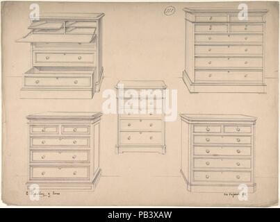 Disegni per cassettiere. Artista: Charles Hindley e figli (British, Londra Londra 1841-1917). Dimensioni: foglio: 10 11/16 x 14 5/16 in. (27,2 x 36,4 cm). Data: 1841-84. Museo: Metropolitan Museum of Art di New York, Stati Uniti d'America. Foto Stock