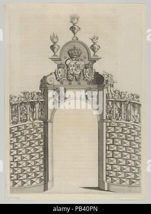 Arco trionfale, da 'Éloges et Discours sur la triomphante réception du Roy en sa Ville de Paris ..." da Jean-Baptiste de Machault. Artista: Melchior Tavernier (Francese (nato Fiandre), Anversa 1564-1641 Parigi); Pierre Firens I (fiammingo, Anversa 1580-1638 Parigi); dopo Abraham Bosse (francese, Tours 1602/1604-1676 Parigi). Autore: Jean-Baptiste de Machault (francese del XVII secolo). Dimensioni: foglio: 11 13/16 × 8 9/16 in. (30 × 21,8 cm) Piastra: 11 1/8 × 7 15/16 in. (28,3 × 20,2 cm). Data: 1629. Museo: Metropolitan Museum of Art di New York, Stati Uniti d'America. Foto Stock