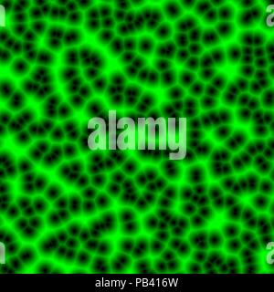 Abstract incandescente cellule nero su sfondo verde. Guarda come i virus. Foto Stock