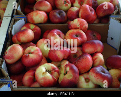 Una grande selezione di frutta in vendita su questo mercato all'aperto di sete, il sud della Francia la grande ondata di caldo dell'estate 2018 Foto Stock