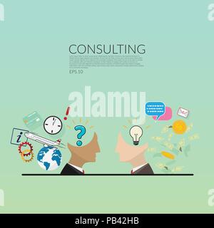 Creative business consulting modello logo design. banner concetto di consulenza Illustrazione Vettoriale