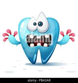 Carino, divertente, crazy cartoon illustrazione del dente. Illustrazione Vettoriale