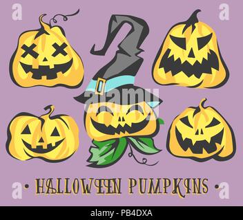 Zucche di Halloween Set. Oggetti vettoriali Illustrazione Vettoriale