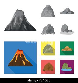 Massi, una montagna tondeggiante, rocce in mare. Montagne di diversi set di icone di raccolta in monocromia,stile piatto simbolo vettore illustrazione stock . Illustrazione Vettoriale