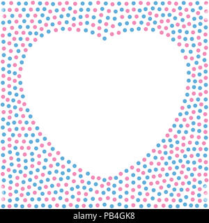 A forma di cuore fatta di sfondo di colore blu per bambini e baby pink punti. Spazio vuoto e area del cuore su sfondo bianco per il testo aggiuntivo. Foto Stock