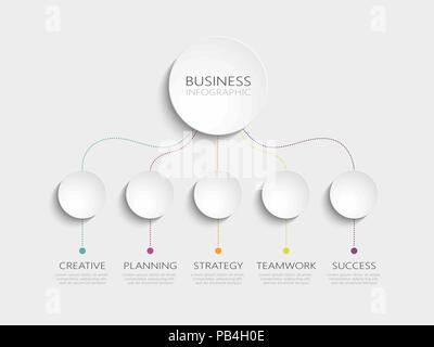 Moderno 3D Una infografica modello con 5 passaggi per il successo. Business modello di cerchio con opzioni per brochure, diagramma, timeline. EPS vettoriali 10 Illustrazione Vettoriale