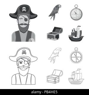 Pirata, bandit, cappello, bendaggio .Pirati set di icone di raccolta in profilo,monocromatico vettore stile simbolo illustrazione stock . Illustrazione Vettoriale