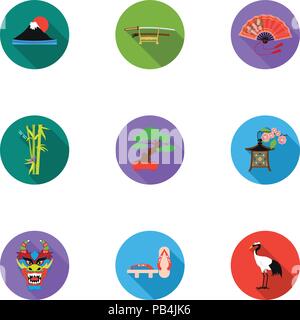 Giappone impostare le icone in stile appartamento. Grande raccolta di Giappone vettore stock di simbolo Illustrazione Vettoriale