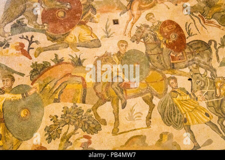 Sicilia Italia Piazza Amerina Villa Romana del Casale Villa Romana del patrimonio mondiale Unesco 3rd/iv secolo mosaici pavimentali ambulacro della grande caccia Foto Stock