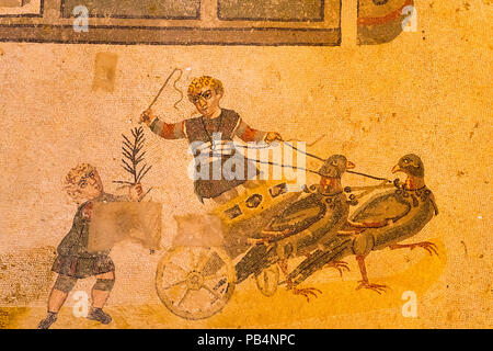 Sicilia Italia Piazza Amerina Villa Romana del Casale Villa Romana del patrimonio mondiale Unesco 3rd/iv secolo mosaici pavimentali vestibolo di Eros & Pan Foto Stock