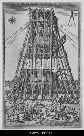 Della Trasportatione dell'Obelisco Vaticano et delle fabriche di Nostro Signore Papa Sisto V fatte dal Cavallier Domenico Fontana Architetto di sua santita Libro primo. Autore: Domenico Fontana (Swiss, Melide Roma 1543-1607). Progettista: illustrazioni progettato da Domenico Fontana (Swiss, Melide Roma 1543-1607). Dimensioni: 16 1/4 × 11 × 1 9/16 in. (41,3 × 28 × 4 cm). Incisore: illustrazioni incise da Natale Bonifacio (Italiano, 1537-1592). Patrono: lavori commissionati da Papa Sisto V (Felice Peretti) (italiano, Grottamare vicino a Pescara Roma 1520-1590). Pubblicato in: Roma. Editore: Domenico Basa , R Foto Stock