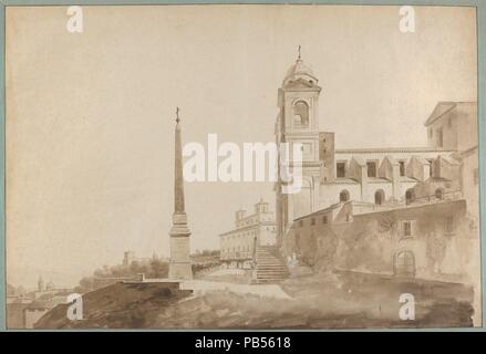 La Chiesa della Trinità dei Monti e Villa Medici di Roma. Artista: François Marius Granet (francese, Aix-en-Provence 1775-1849 Aix-en-Provence). Dimensioni: foglio: 16 1/4 × 23 13/16 in. (41,2 × 60,5 cm). Data: ca. 1808. Nato ad Aix-en-Provence, Granet era uno studente di Jean Antoine Constantin prima di partire per Roma nel 1802, dove rimarrà fino al 1819. Granet divenne noto come un pittore di architettura e paesaggio, ammirato per la sua stretta osservazione della natura e la sottile effetti di luce. Questo foglio è il plein air studio per uno dei suoi più famosi dipinti, <i>La Trinité des Mont Foto Stock