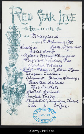 965 pranzo (detenute da) RED STAR LINE (a) SS WESTERNLAND (SS;) (NYPL ADE-272710-475678) Foto Stock