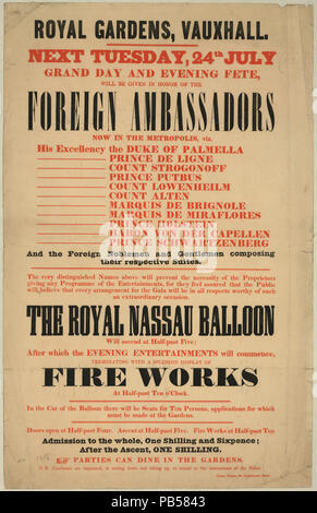 1274 Royal Gardens, Vauxhall. Martedì prossimo, 24 luglio, il gran giorno e sera fete, sarà dato in onore degli ambasciatori esteri LCCN2002722667 Foto Stock