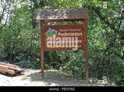 Segnale di uscita per il Parco Nazionale Podocarpus Loja, Ecuador Febbraio Foto Stock