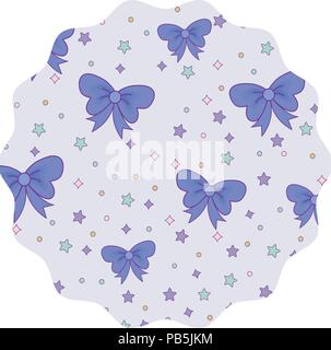 Cornice circolare con fiocchi decorativi e stelle pattern su sfondo bianco, illustrazione vettoriale Illustrazione Vettoriale