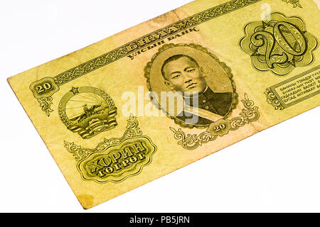 20 Banca togrog nota. Togrog è la moneta nazionale della Mongolia Foto Stock