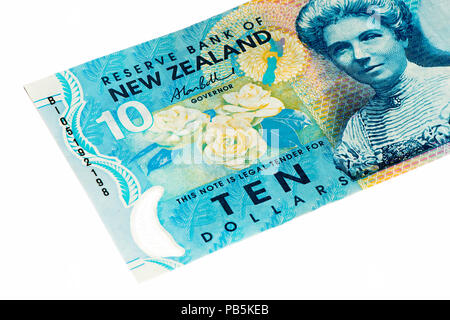 10 Dollaro Neozelandese bank nota. Nuovo dollaro Zealender è la moneta nazionale della Nuova Zelanda Foto Stock
