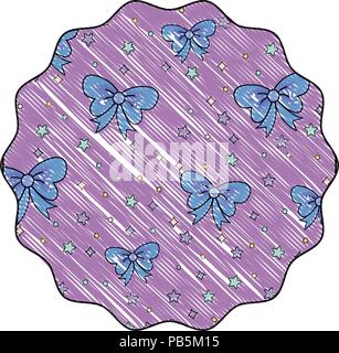 Cornice circolare con fiocchi decorativi e stelle pattern su sfondo bianco, illustrazione vettoriale Illustrazione Vettoriale