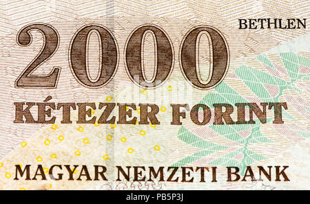 2000 Fiorini Ungheresi bank nota. Il fiorino ungherese è la moneta nazionale di Ungheria Foto Stock