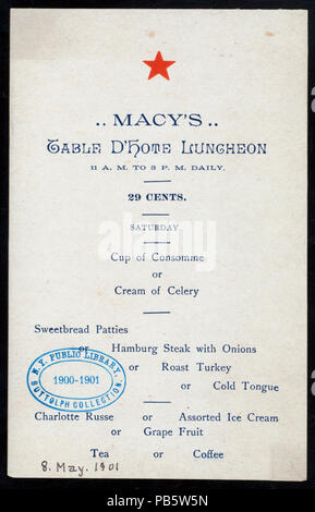 1595 TABLE D'Hote pranzo (detenute da) MACY'S (a) (NEW YORK) (RESTO;) (NYPL ADE-276264-471328) Foto Stock