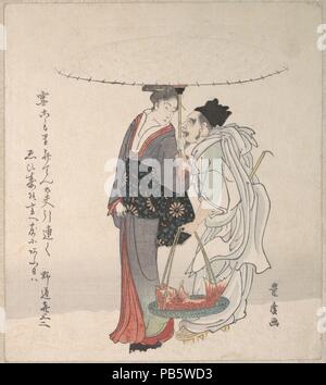 Ebisu e Benten passeggiate nella neve. Artista: Utagawa Toyohiro (giapponese, 1763-1828). Cultura: il Giappone. Dimensioni: 8 9/16 x 7 9/16 in. (21,7 x 19,2 cm). Museo: Metropolitan Museum of Art di New York, Stati Uniti d'America. Foto Stock
