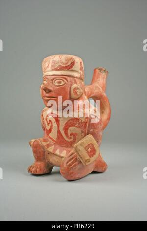 Staffa del tubo di lancio con bottiglia guerriero. Cultura: Moche (Loma Negra) (?). Dimensioni: H. 6 1/2 in. (16,5 cm). Data: 390-450. Museo: Metropolitan Museum of Art di New York, Stati Uniti d'America. Foto Stock