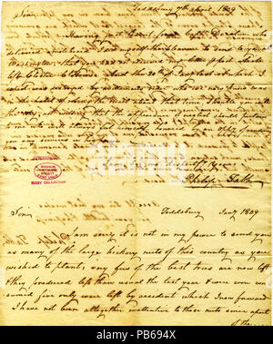 911 lettera firmata Philip Tabb, Toddsbury di Thomas Jefferson, 7 Aprile 1809 Foto Stock