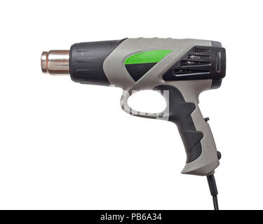 Strumenti di potenza per la costruzione e la riparazione, industriale pistola ad aria calda per la riparazione sullo sfondo bianco Foto Stock