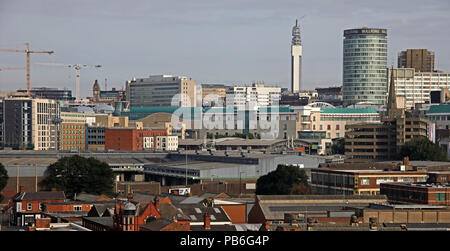 Birmingham City Centre panoramica vista sullo skyline, West Midlands, England, Regno Unito, dal sud della città Foto Stock