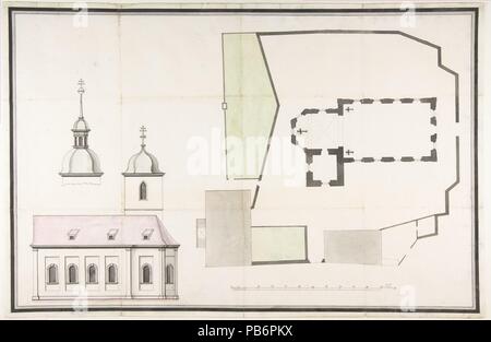 Design per la Chiesa Parrocchiale di Merkershausen. Artista: Workshop di Balthasar Neumann (tedesco, Eger/Bohemia 1687-1753 Würzburg). Dimensioni: foglio: 16 1/16 x 24 3/8 in. (40,8 x 61,9 cm). Data: 1738 (?). Museo: Metropolitan Museum of Art di New York, Stati Uniti d'America. Foto Stock