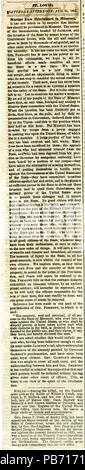 Ritaglio di giornale, articolo intitolato "La legge marziale proclamata in Missouri," la pagina uno, 1861-08-31. La guerra civile raccolta, Missouri History Museum, St. Louis, Missouri. 1098 ritaglio di giornale- "la legge marziale proclamata in Missouri," Agosto 31, 1861 Foto Stock