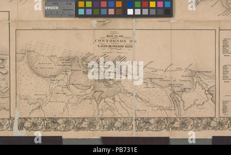 995 Mapa topografico de la Isla de Puerto Rico; Contornos de Ponce (inserto con il titolo della pagina intera mappa); Mapa de los contornos de San Juan de Puerto Rico (inserto); Plano de San Juan de Puerto Rico (NYPL ADE-1902807-1808084) Foto Stock